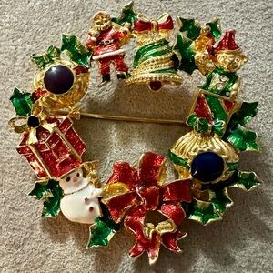 Vintage Christopher Radko Christmas Wreath Brooch Pin
